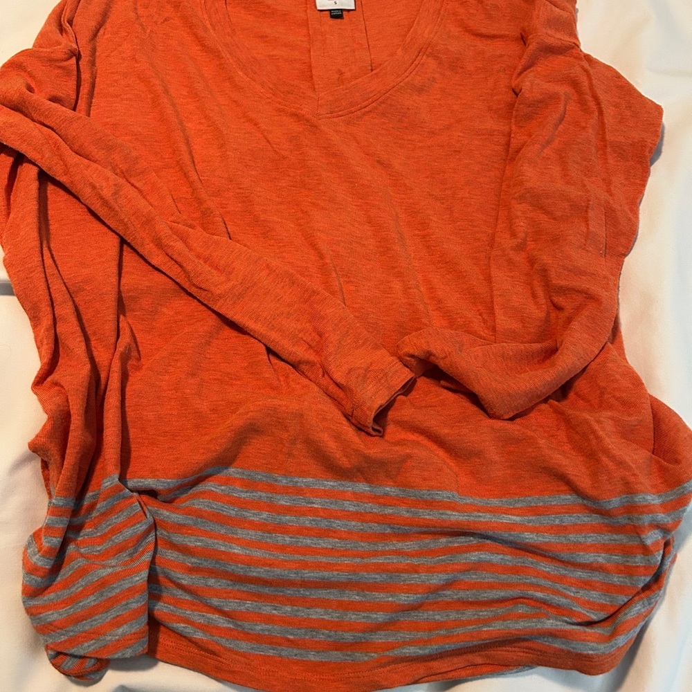 CAbi Orange and Gray Long Sleeve Top
